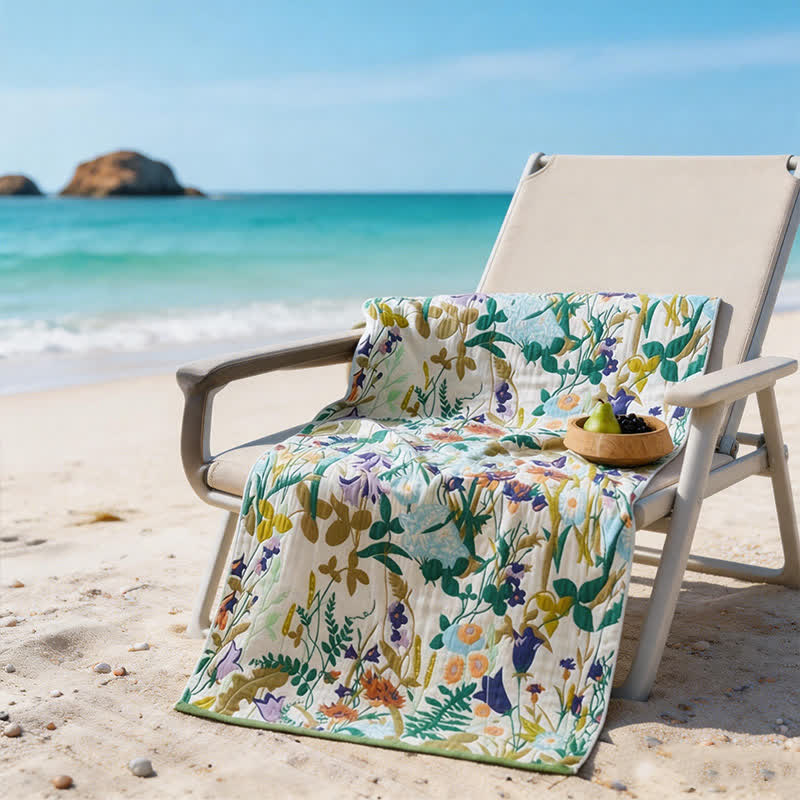 4-Layer Floral Cotton Muslin Beach & Bath Towel - image 2