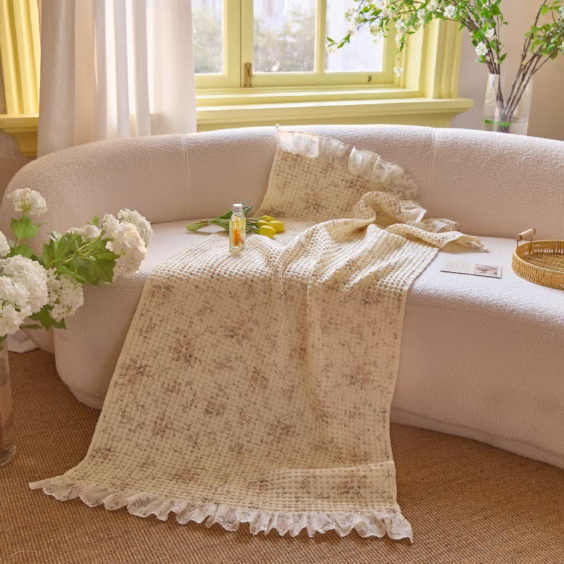 Cotton Waffle Weave Bath Towel with Ruffle Trim - Brown - 2PCS - 19"W x 39"L & 27"W x 55"L - image 4