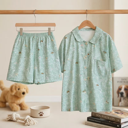 All-Over Dog Print Double Gauze Loungewear Set - Green - XL - image 0
