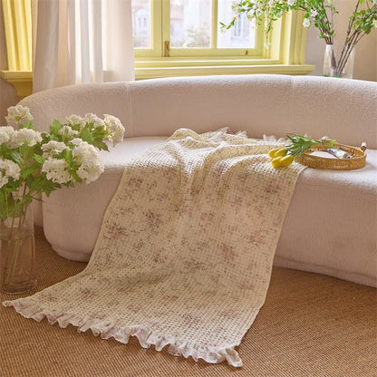 Cotton Waffle Weave Bath Towel with Ruffle Trim - image 1