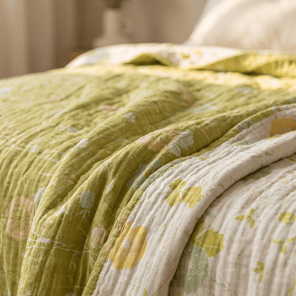 Soft Green Floral Reversible Cotton Quilt - image 3