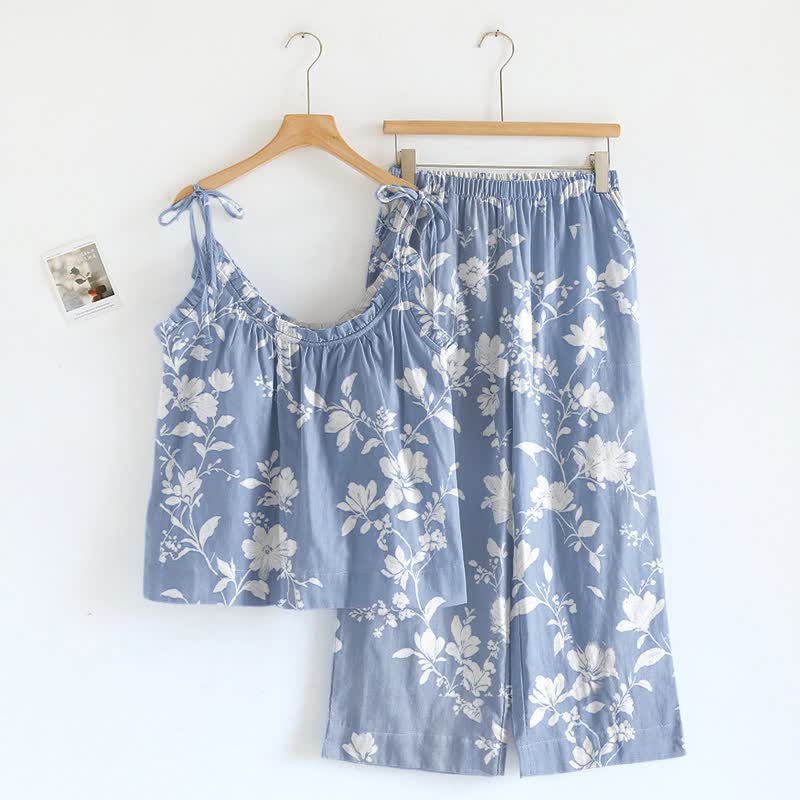 Botanical Floral Spaghetti Strap Loungewear - Blue - XL - image 0