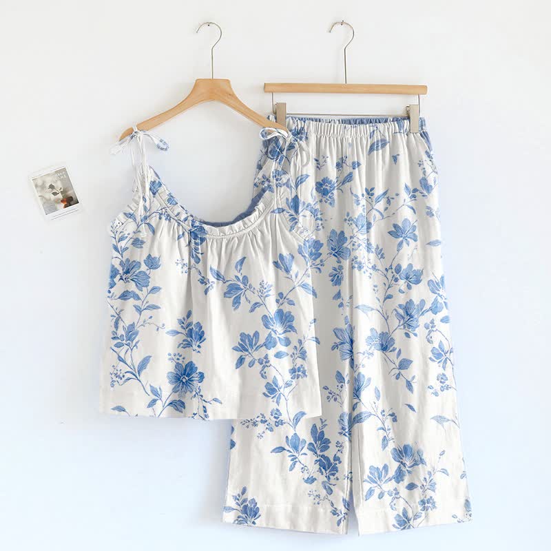 Botanical Floral Spaghetti Strap Loungewear - White - XL - image 4