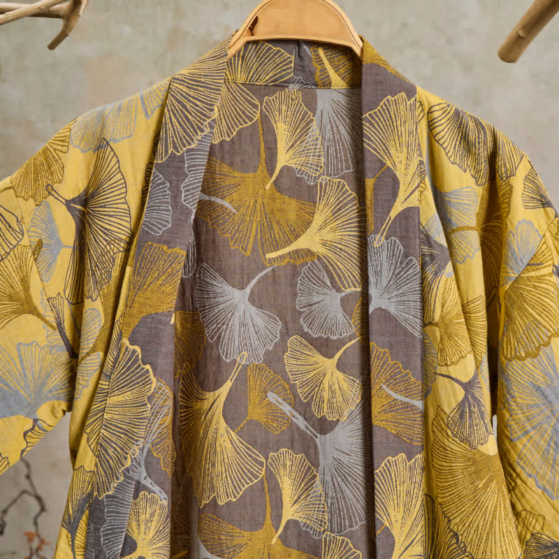 Vintage Ginkgo Leaf Cotton Double Gauze Robe - image 2