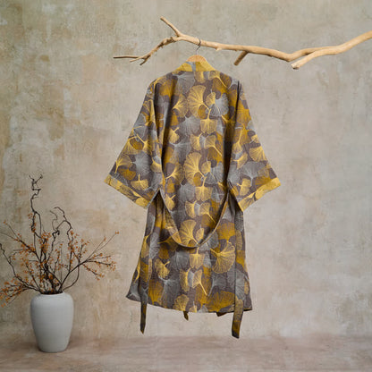 Vintage Ginkgo Leaf Cotton Double Gauze Robe - image 7