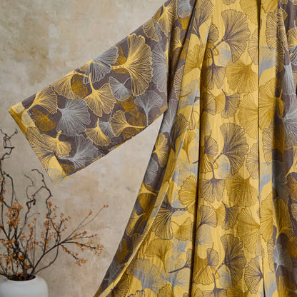 Vintage Ginkgo Leaf Cotton Double Gauze Robe - image 9