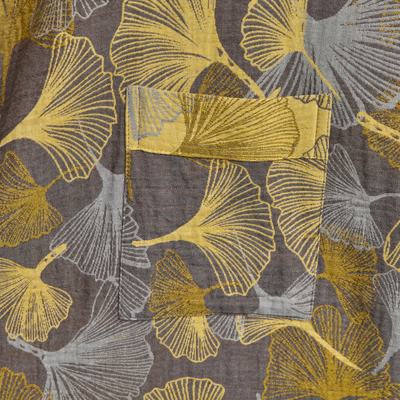 Vintage Ginkgo Leaf Cotton Double Gauze Robe - image 10