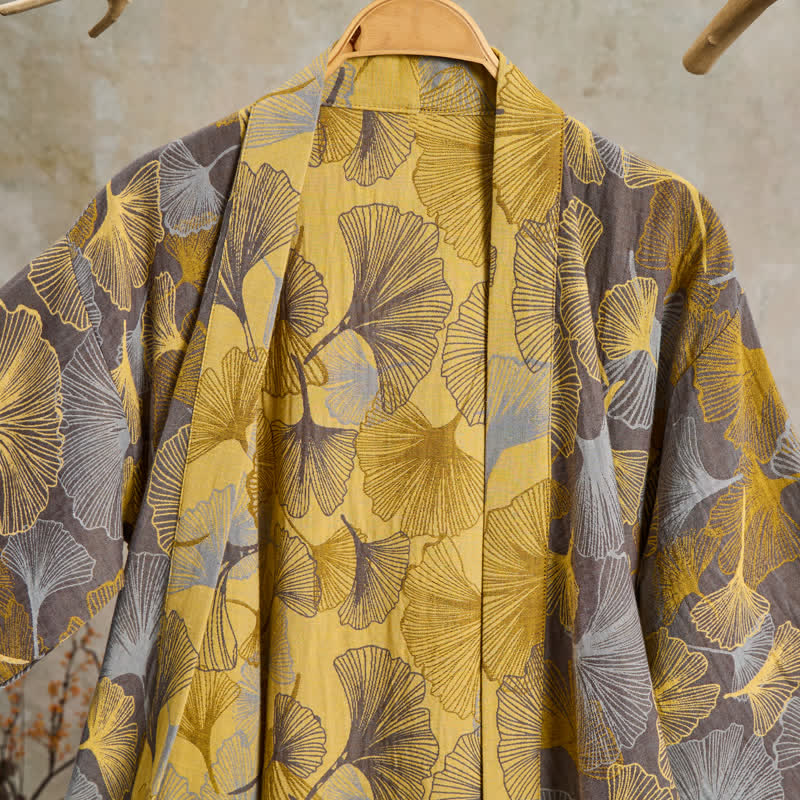 Vintage Ginkgo Leaf Cotton Double Gauze Robe - image 8