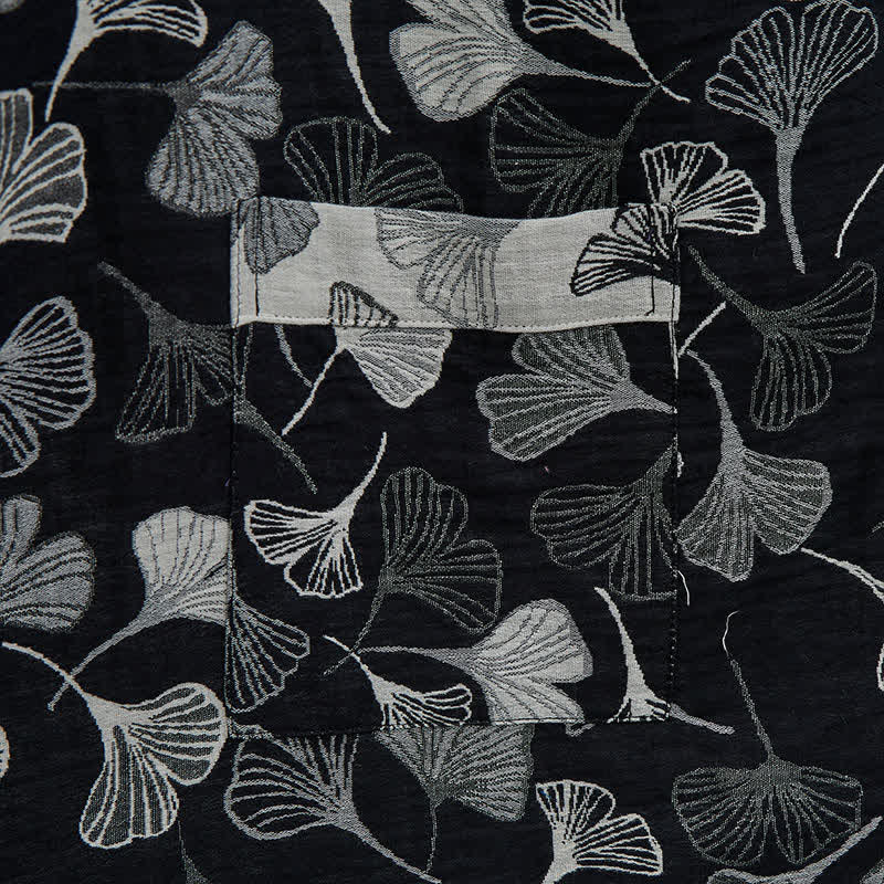 Black White Ginkgo Leaf Cotton Kimono Robe - image 5