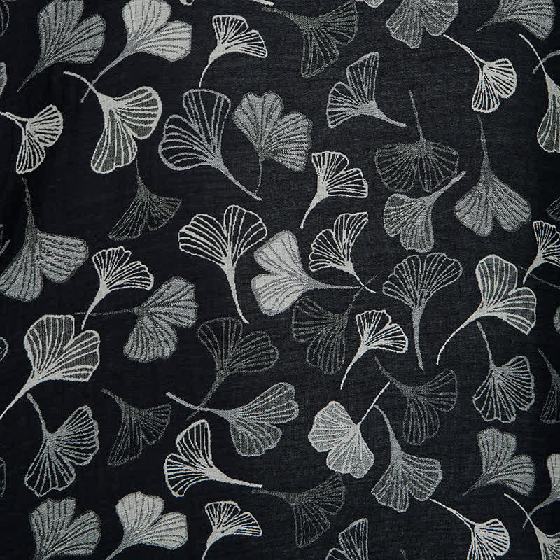 Black White Ginkgo Leaf Cotton Kimono Robe - image 6