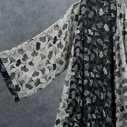 Black White Ginkgo Leaf Cotton Kimono Robe - image 9