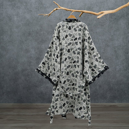 Black White Ginkgo Leaf Cotton Kimono Robe - image 8