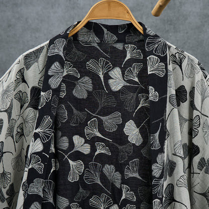 Black White Ginkgo Leaf Cotton Kimono Robe - image 10
