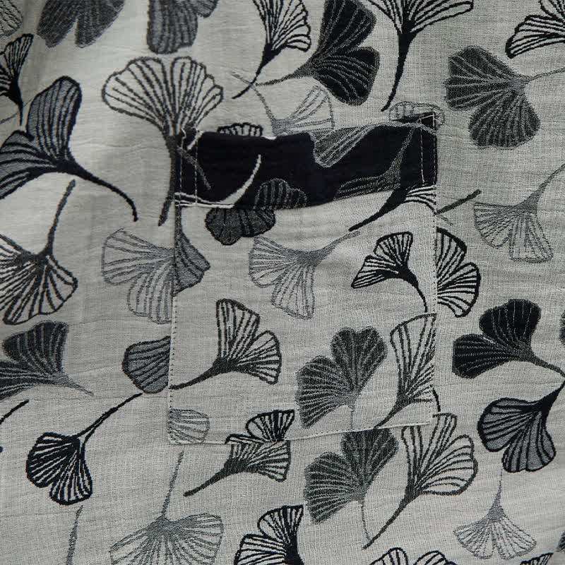 Black White Ginkgo Leaf Cotton Kimono Robe - image 12