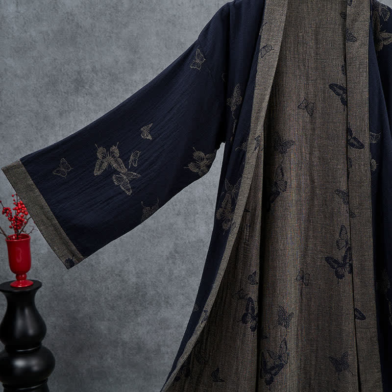 Navy Butterfly Cotton Double Gauze Kimono Robe - image 2