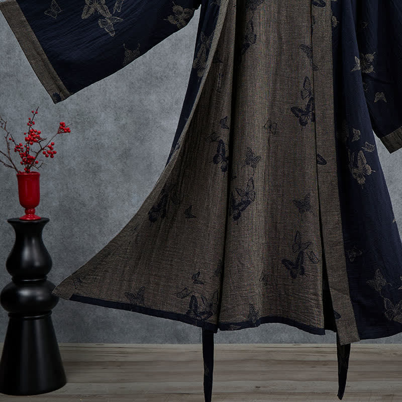 Navy Butterfly Cotton Double Gauze Kimono Robe - image 4