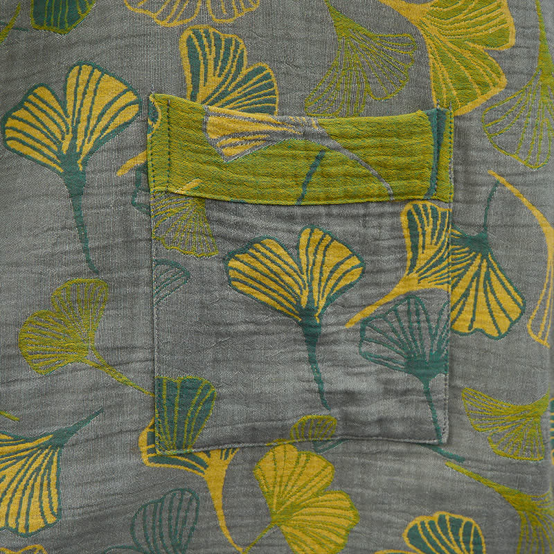 Green Gray Ginkgo Leaf Cotton Kimono Robe - image 12