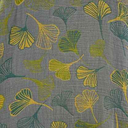 Green Gray Ginkgo Leaf Cotton Kimono Robe - image 13