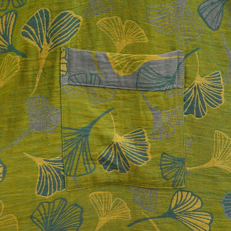 Green Gray Ginkgo Leaf Cotton Kimono Robe - image 5