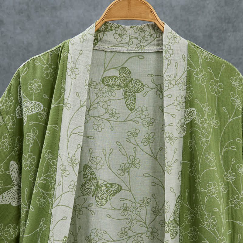 Olive Botanical Butterfly Kimono Bathrobe - image 3