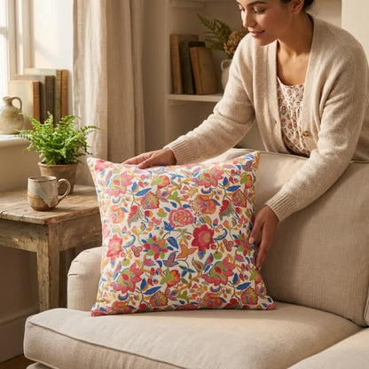 Vintage Pink Floral Double Gauze Throw Pillow - image 5