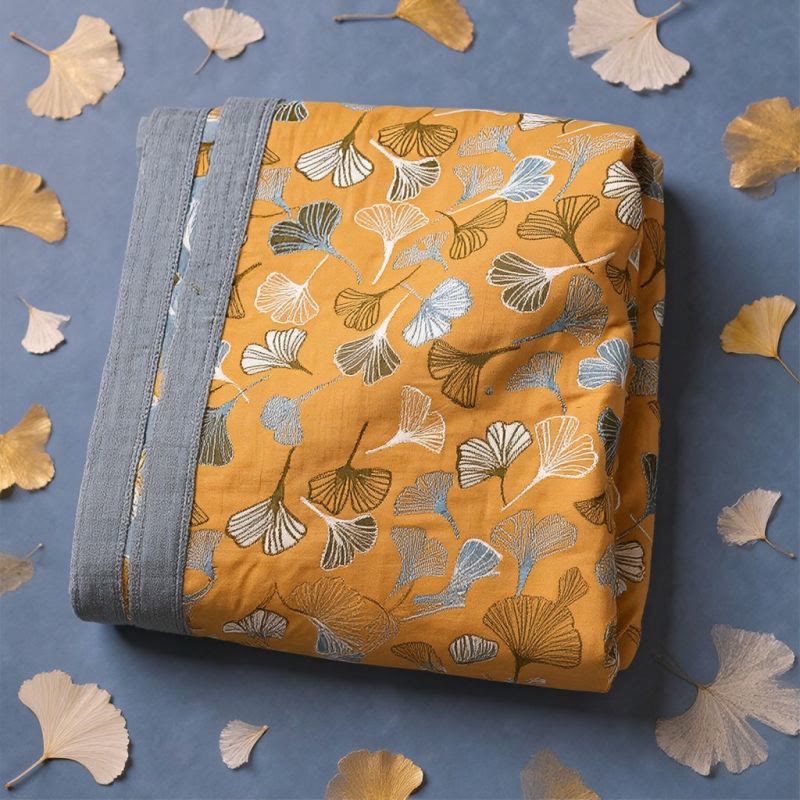 Golden Ginkgo Reversible Cotton Blanket - image 5