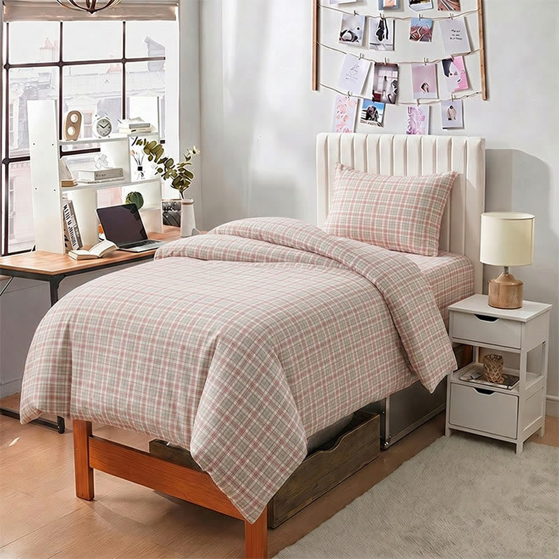Pink Plaid Twin XL Dorm Bedding Set - image 1