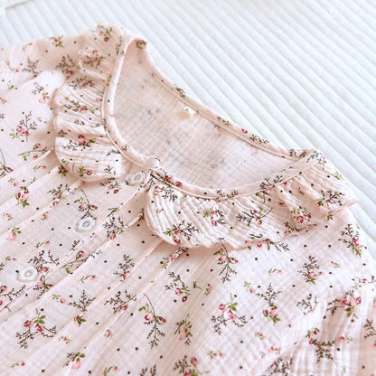 Dainty Floral Ruffle Collar Cotton Muslin Nightgown - image 1