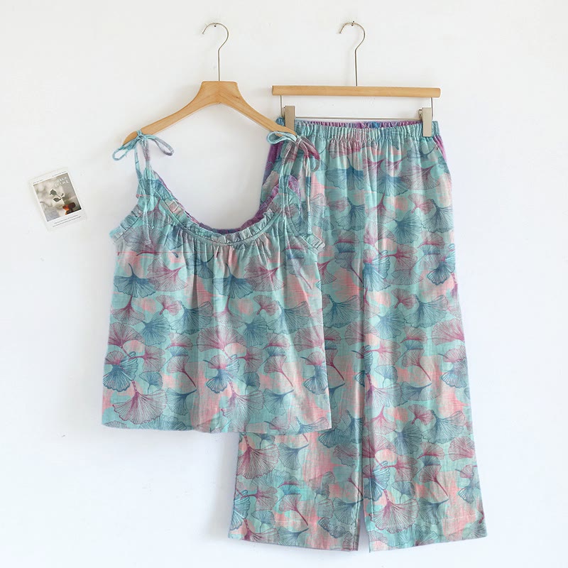 Dreamy Ginkgo Leaf Cami Loungewear Set - Blue Pink - XL - image 5