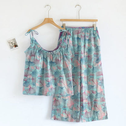 Dreamy Ginkgo Leaf Cami Loungewear Set - Blue Pink - XL - image 5