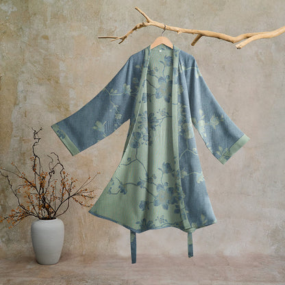 Sage Blue Floral Cotton Kimono Robe - Blue & Sage - 2XL - image 0
