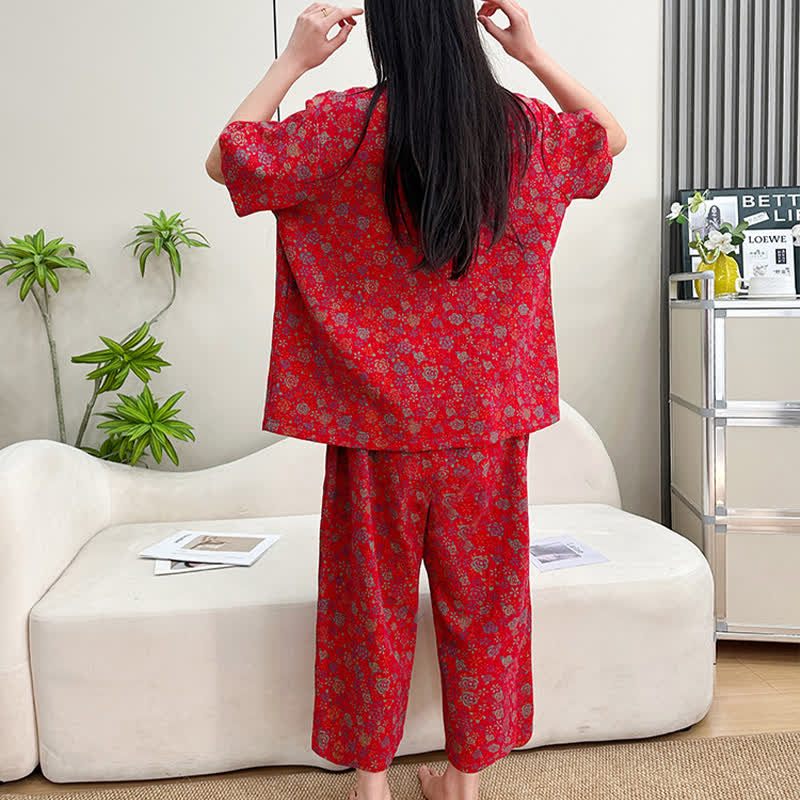 Plus Size Ruffle Trim Cropped Capri Loungewear Set - image 4