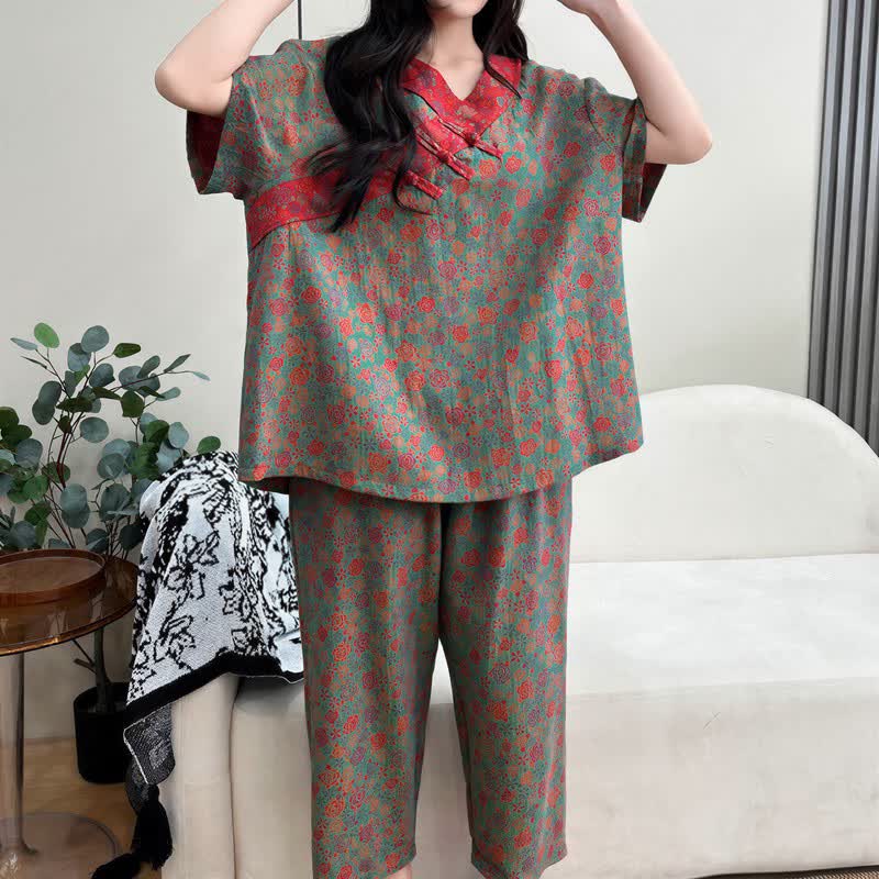 Plus Size Floral Cropped Capris Pants Loungewear - image 12