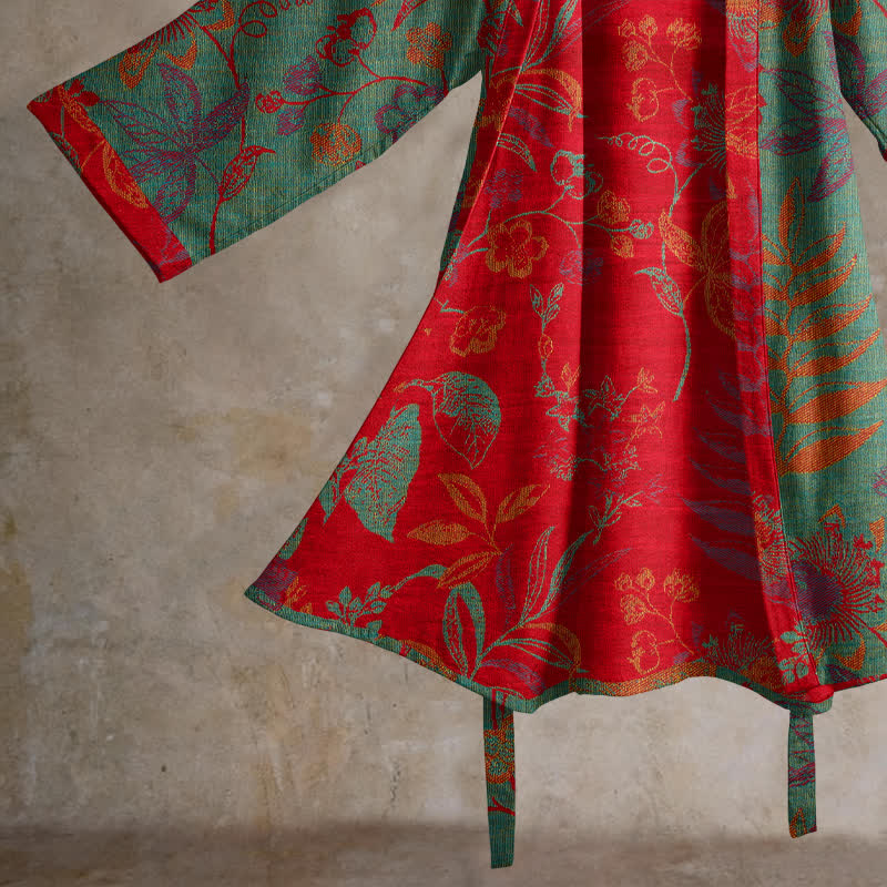 Retro Leaf Jacquard Cotton Kimono Robe - image 9