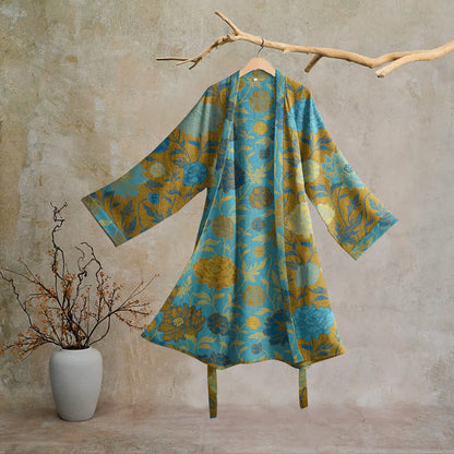 Vintage Floral Cotton Robe - Green & Blue - 2XL - image 15