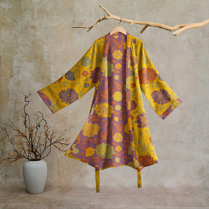 Vintage Floral Cotton Robe - Yellow & Purple - 2XL - image 20