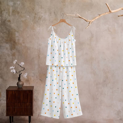 Sweetheart Print Spaghetti Strap Loungewear - White - XL - image 0