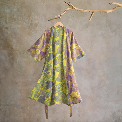 Purple Floral Cotton Kimono Robe - Purple - XL - image 0