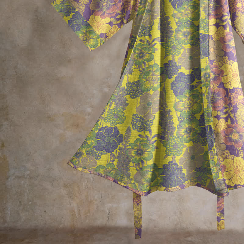 Purple Floral Cotton Kimono Robe - image 4