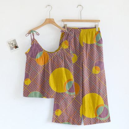 Abstract Circle Camisole Pajama Set - Purple & Yellow - XL - image 0