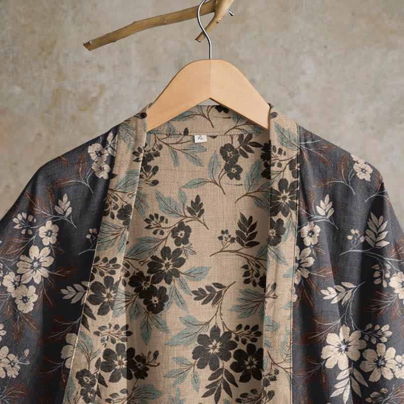 Mocha Floral Cotton Kimono Robe - image 2
