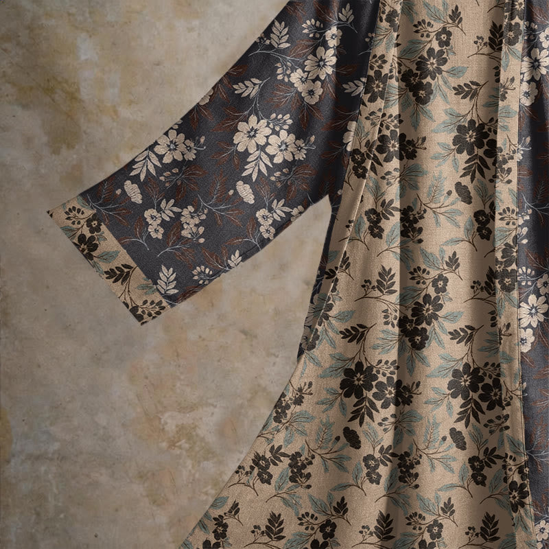 Mocha Floral Cotton Kimono Robe - image 3