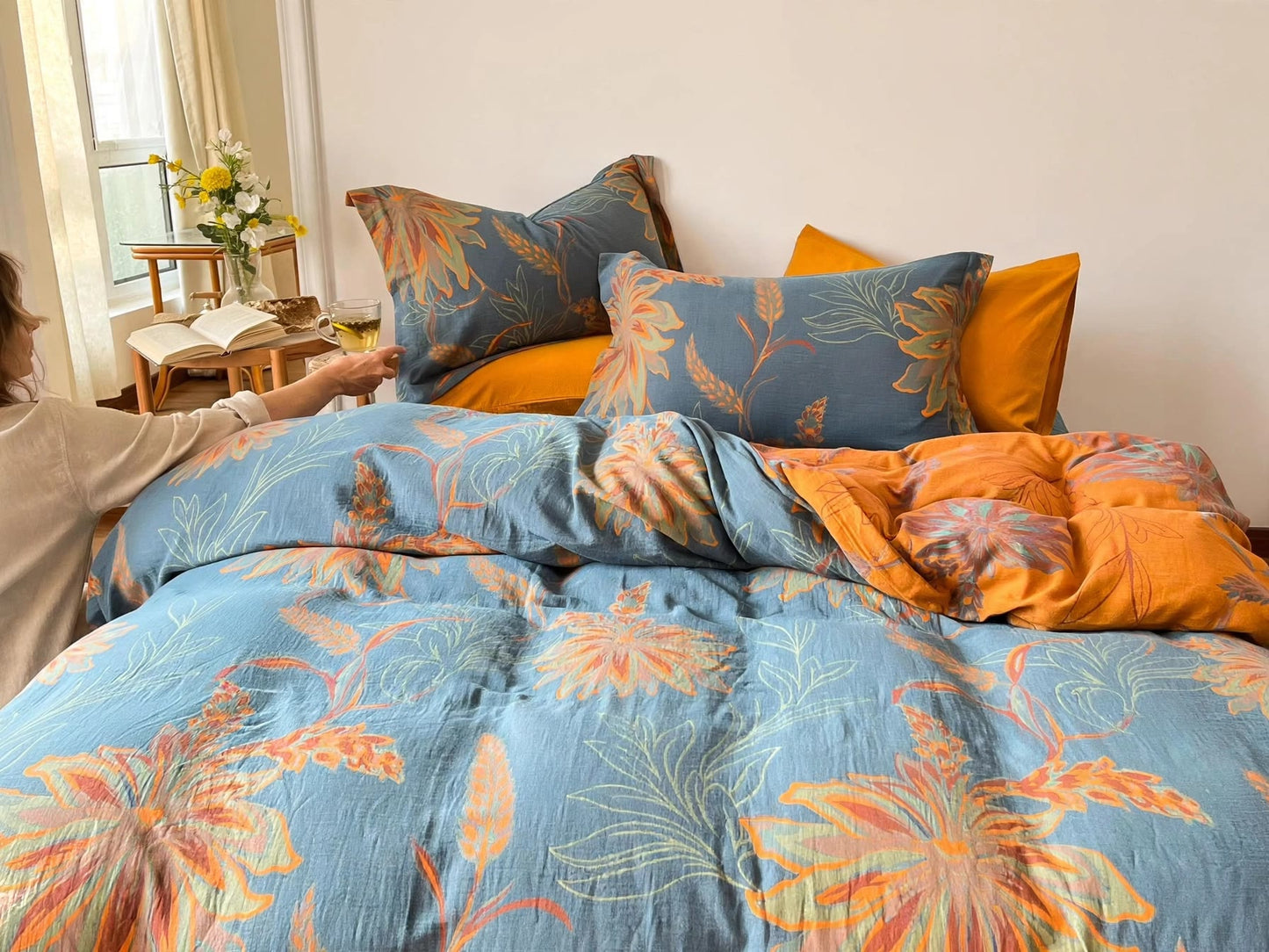 Vintage Floral Cotton Gauze Bedding Set - image 3