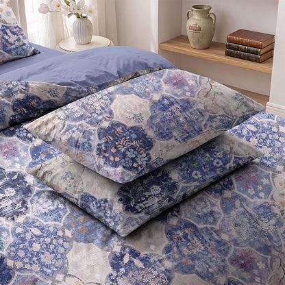 Blue Mosaic Floral Cotton Gauze Bedding Set - Blue & Purple - 2PCS Pillowcases - 20" x 37" (52cm x 93cm) - image 4