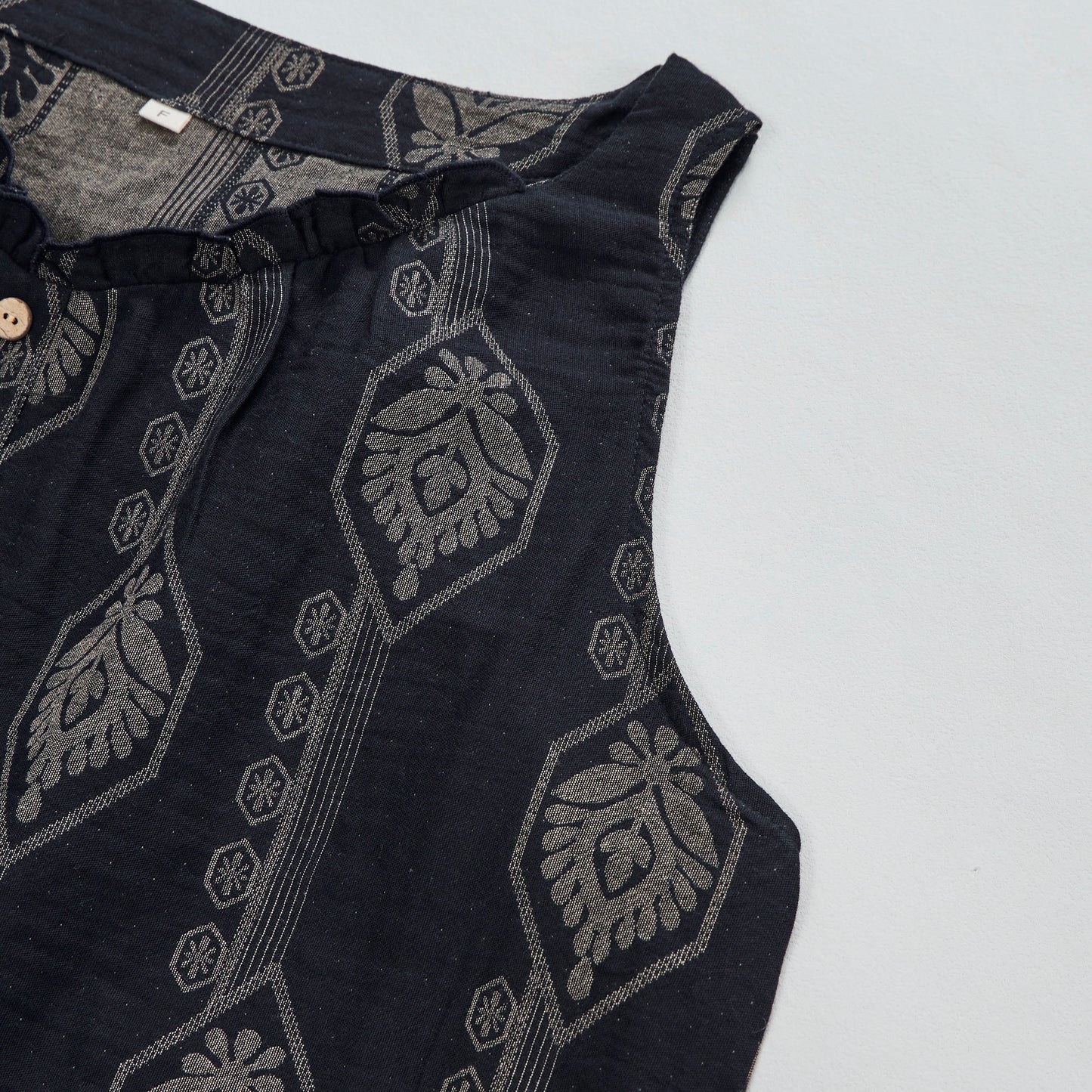 Vintage Navy Blue Geometric Cotton Nightdress - image 3