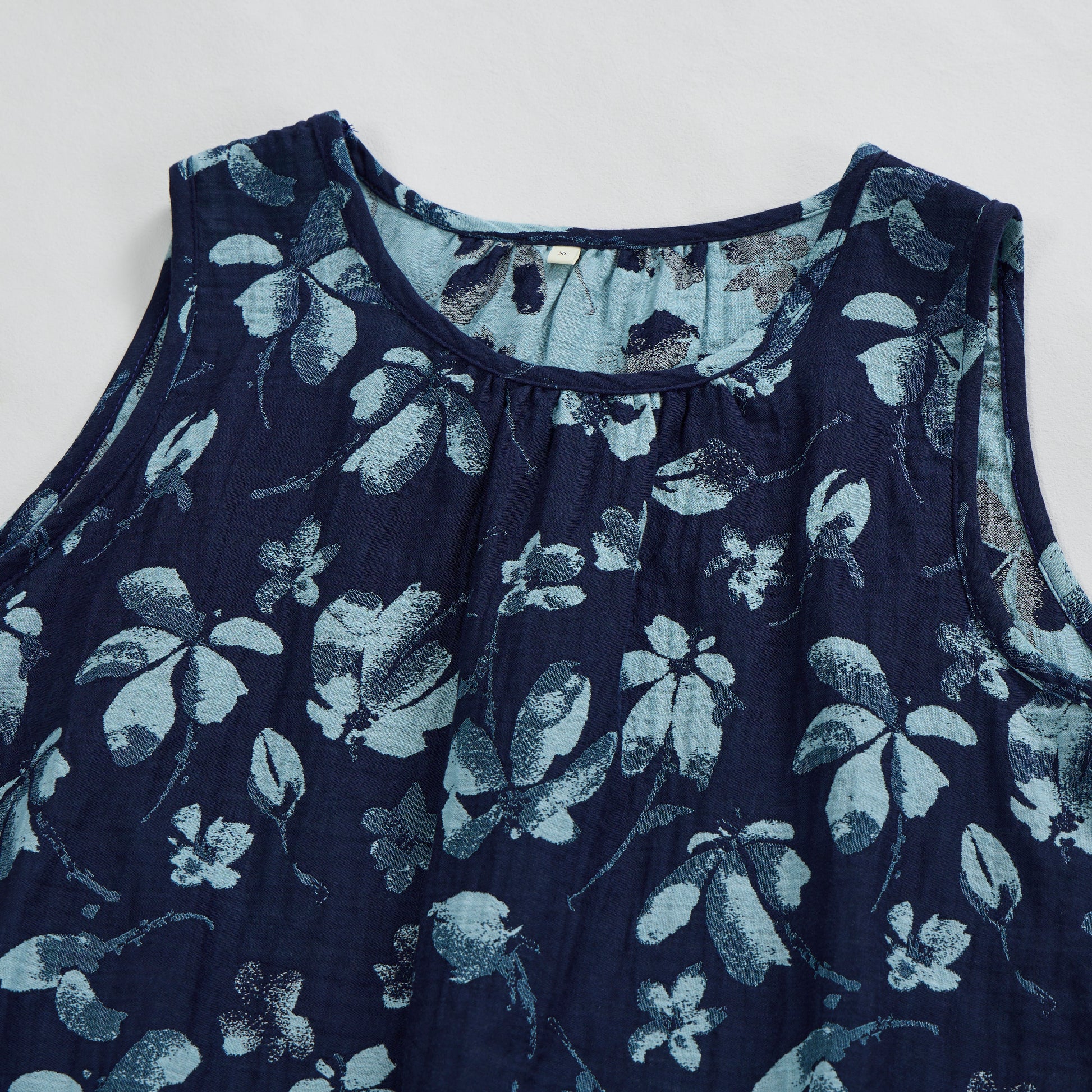 Retro Navy Blue Floral Cotton Tank Loungewear Set - image 2