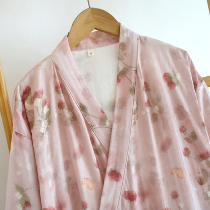 Pink Berry Floral Cotton Kimono Robe - image 3