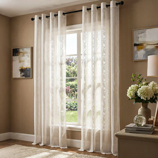 Vertical Stripe Light Filtering Grommet Window Drape - White - 55"W x 102"L - image 0