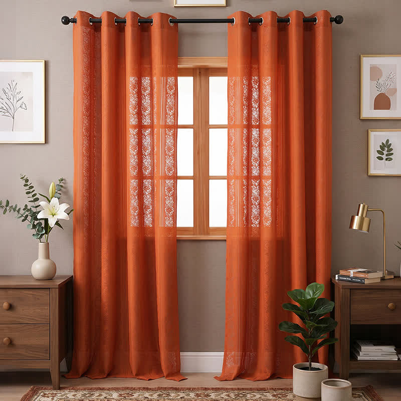 Vertical Stripe Light Filtering Grommet Window Drape - Orange - 55"W x 102"L - image 7