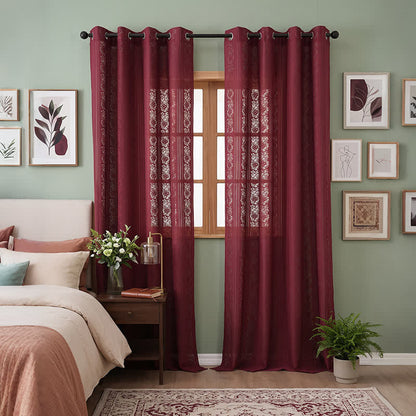 Vertical Stripe Light Filtering Grommet Window Drape - Wine - 55"W x 102"L - image 11